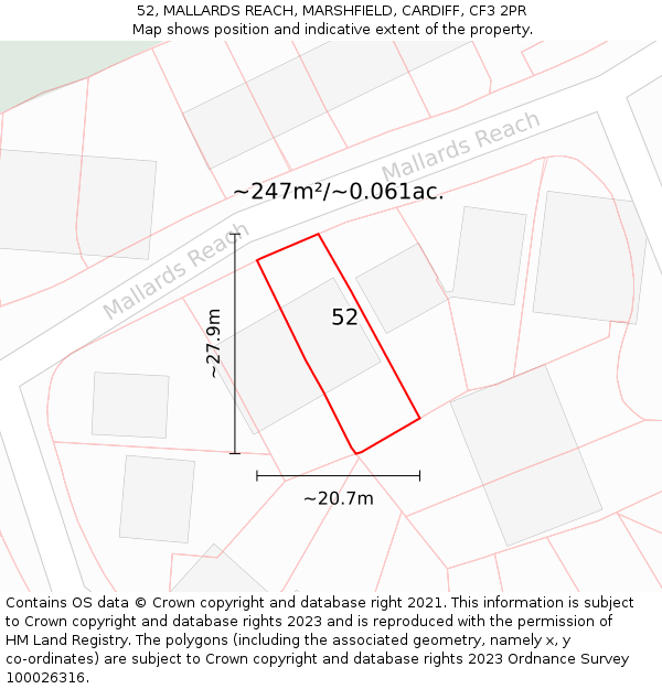 52, MALLARDS REACH, MARSHFIELD, CARDIFF, CF3 2PR: Plot and title map