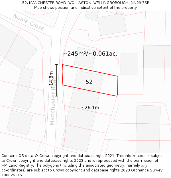 52, MANCHESTER ROAD, WOLLASTON, WELLINGBOROUGH, NN29 7SR: Plot and title map