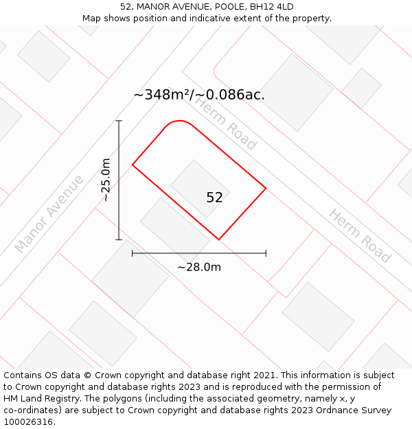 52, MANOR AVENUE, POOLE, BH12 4LD: Plot and title map