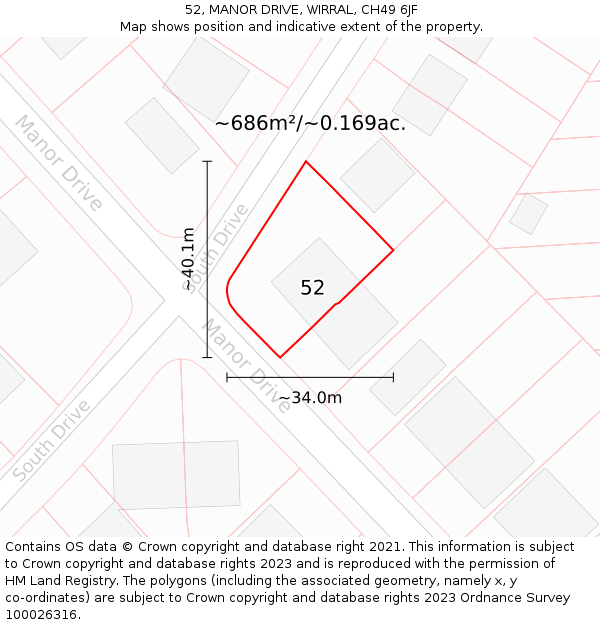 52, MANOR DRIVE, WIRRAL, CH49 6JF: Plot and title map