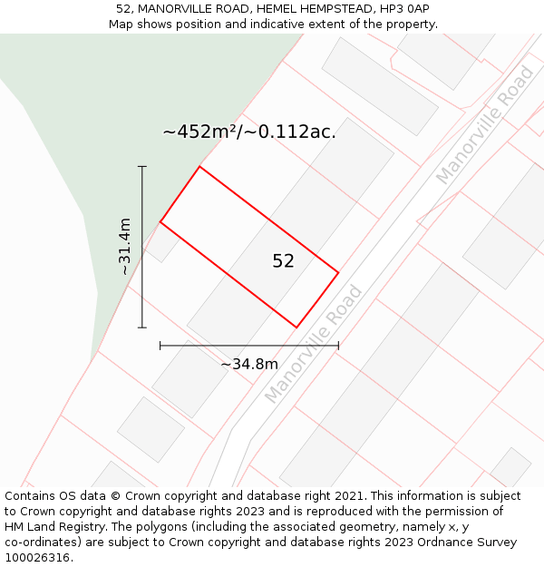 52, MANORVILLE ROAD, HEMEL HEMPSTEAD, HP3 0AP: Plot and title map