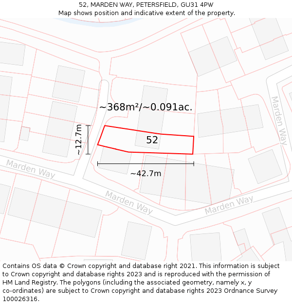 52, MARDEN WAY, PETERSFIELD, GU31 4PW: Plot and title map