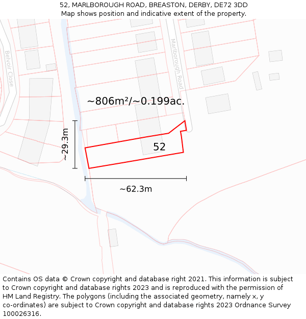 52, MARLBOROUGH ROAD, BREASTON, DERBY, DE72 3DD: Plot and title map