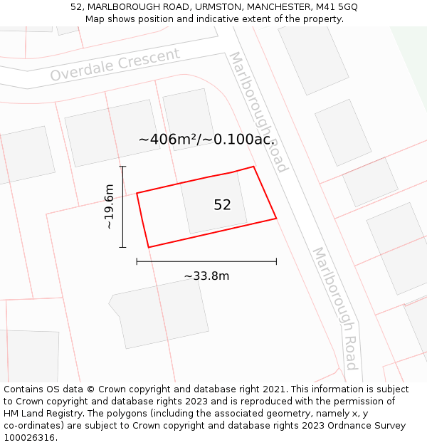 52, MARLBOROUGH ROAD, URMSTON, MANCHESTER, M41 5GQ: Plot and title map