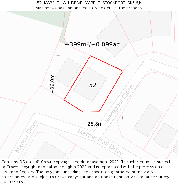 52, MARPLE HALL DRIVE, MARPLE, STOCKPORT, SK6 6JN: Plot and title map