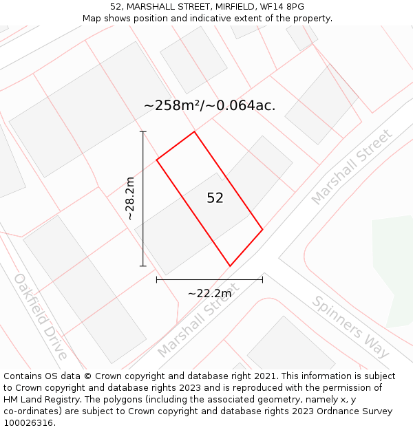 52, MARSHALL STREET, MIRFIELD, WF14 8PG: Plot and title map