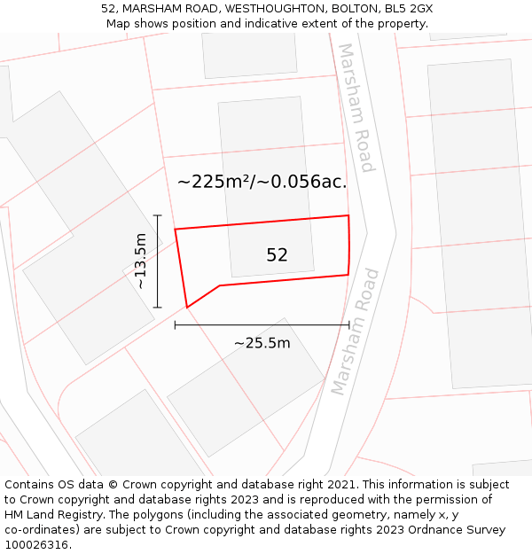 52, MARSHAM ROAD, WESTHOUGHTON, BOLTON, BL5 2GX: Plot and title map