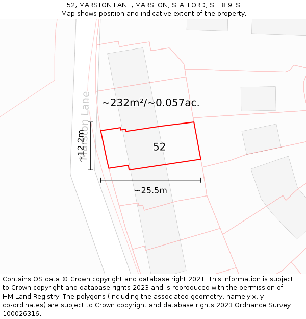 52, MARSTON LANE, MARSTON, STAFFORD, ST18 9TS: Plot and title map