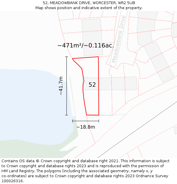 52, MEADOWBANK DRIVE, WORCESTER, WR2 5UB: Plot and title map