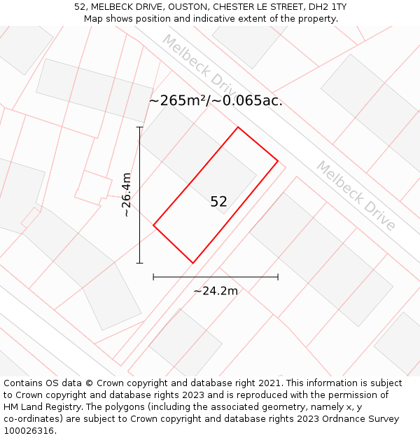 52, MELBECK DRIVE, OUSTON, CHESTER LE STREET, DH2 1TY: Plot and title map
