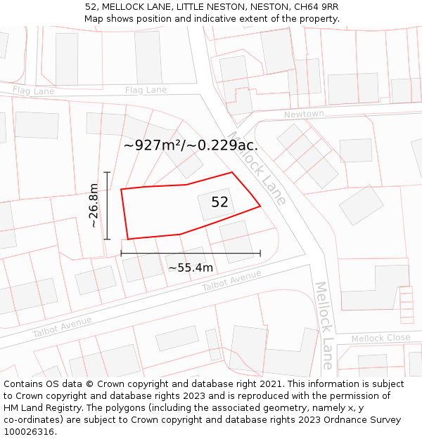 52, MELLOCK LANE, LITTLE NESTON, NESTON, CH64 9RR: Plot and title map