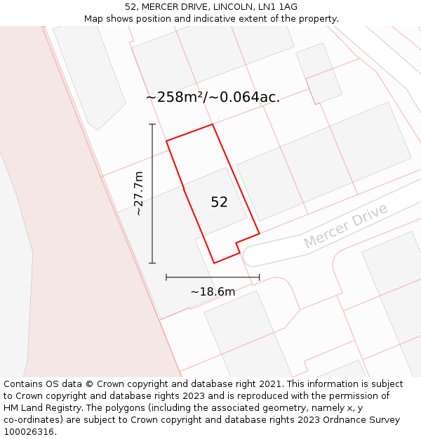 52, MERCER DRIVE, LINCOLN, LN1 1AG: Plot and title map