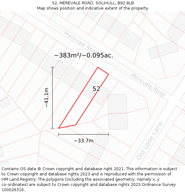 52, MEREVALE ROAD, SOLIHULL, B92 8LB: Plot and title map
