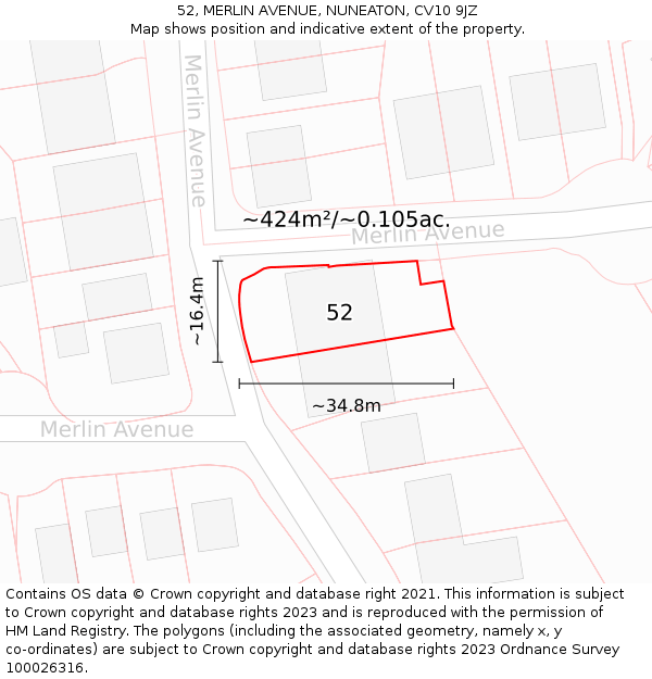 52, MERLIN AVENUE, NUNEATON, CV10 9JZ: Plot and title map