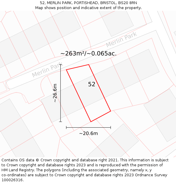 52, MERLIN PARK, PORTISHEAD, BRISTOL, BS20 8RN: Plot and title map