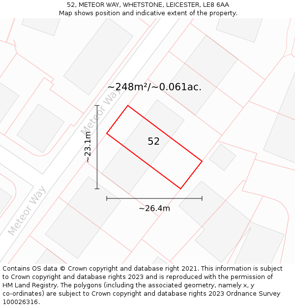 52, METEOR WAY, WHETSTONE, LEICESTER, LE8 6AA: Plot and title map