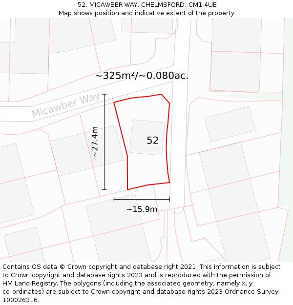 52, MICAWBER WAY, CHELMSFORD, CM1 4UE: Plot and title map