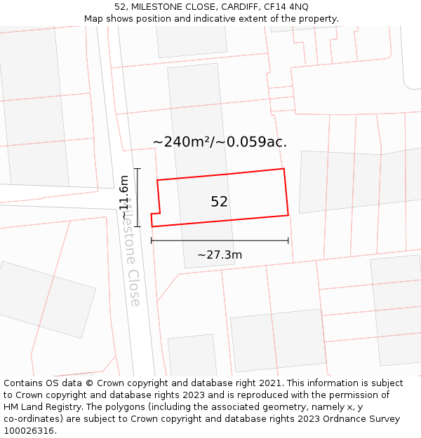 52, MILESTONE CLOSE, CARDIFF, CF14 4NQ: Plot and title map