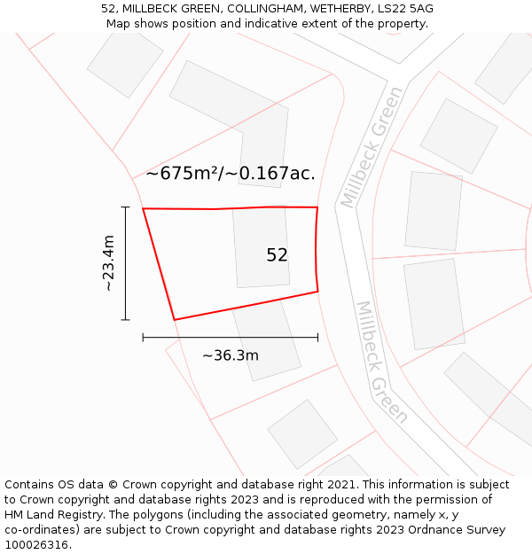 52, MILLBECK GREEN, COLLINGHAM, WETHERBY, LS22 5AG: Plot and title map