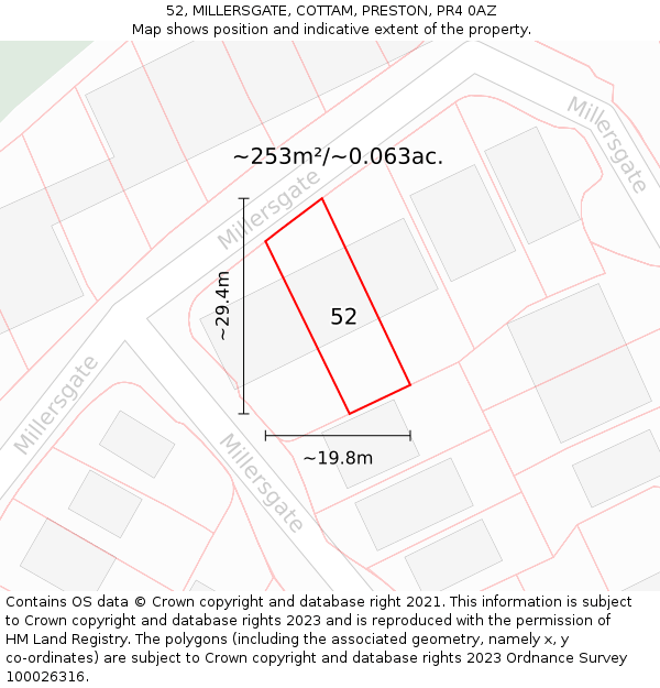 52, MILLERSGATE, COTTAM, PRESTON, PR4 0AZ: Plot and title map