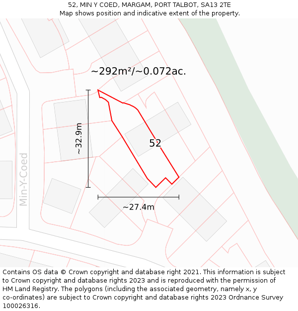 52, MIN Y COED, MARGAM, PORT TALBOT, SA13 2TE: Plot and title map