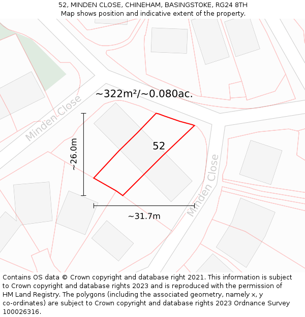 52, MINDEN CLOSE, CHINEHAM, BASINGSTOKE, RG24 8TH: Plot and title map