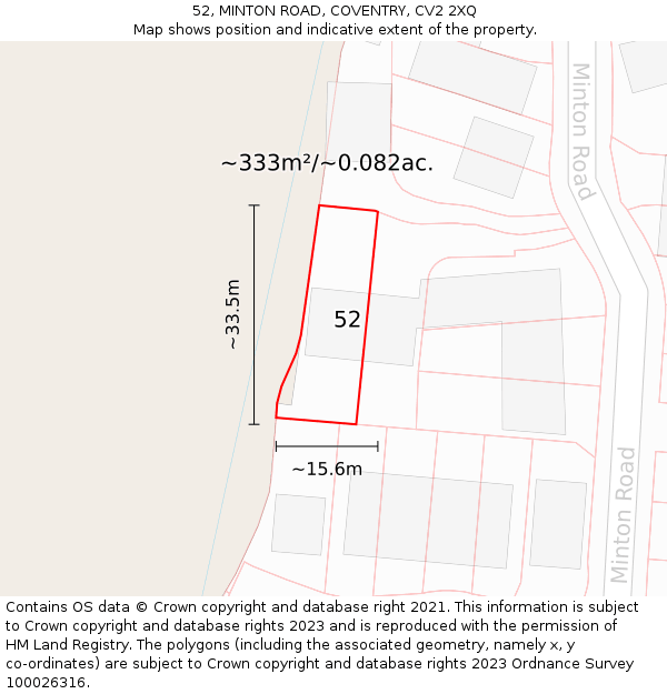 52, MINTON ROAD, COVENTRY, CV2 2XQ: Plot and title map