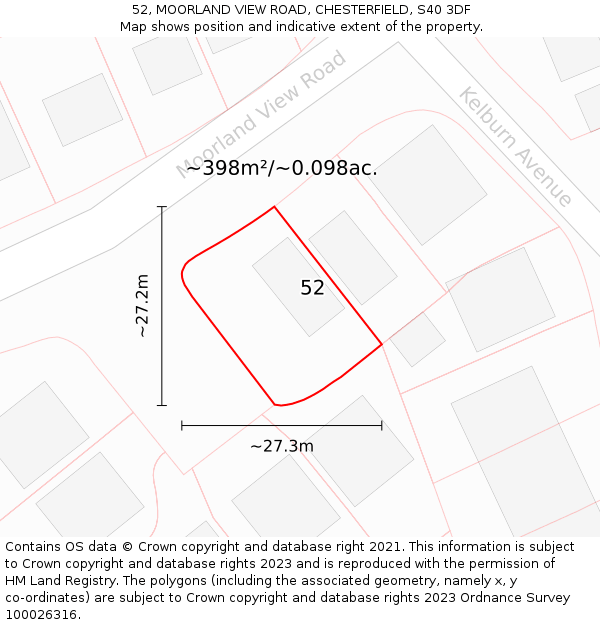 52, MOORLAND VIEW ROAD, CHESTERFIELD, S40 3DF: Plot and title map
