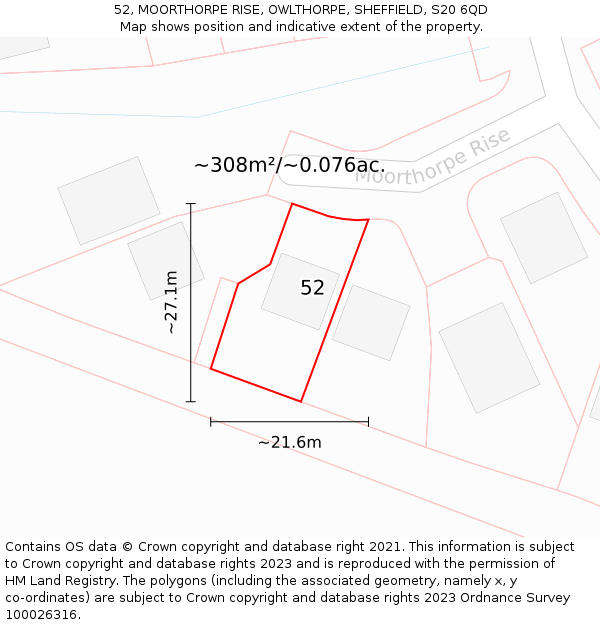 52, MOORTHORPE RISE, OWLTHORPE, SHEFFIELD, S20 6QD: Plot and title map