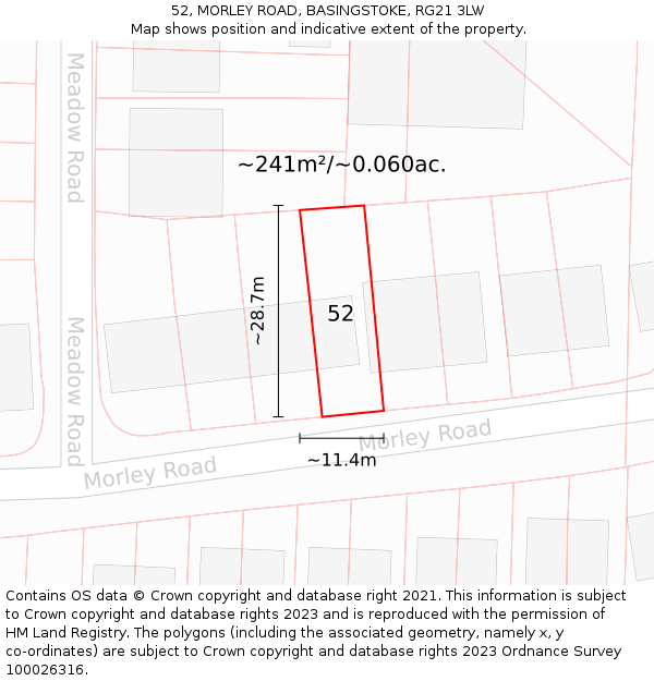 52, MORLEY ROAD, BASINGSTOKE, RG21 3LW: Plot and title map