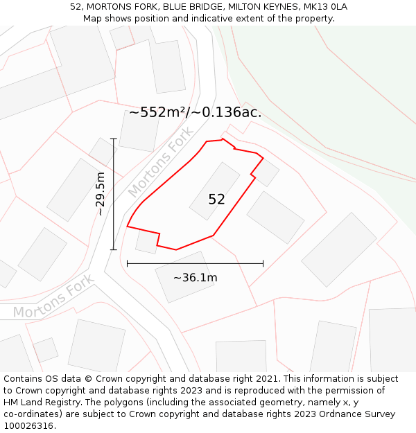 52, MORTONS FORK, BLUE BRIDGE, MILTON KEYNES, MK13 0LA: Plot and title map