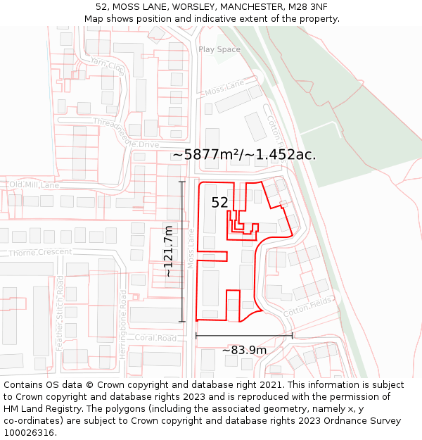 52, MOSS LANE, WORSLEY, MANCHESTER, M28 3NF: Plot and title map