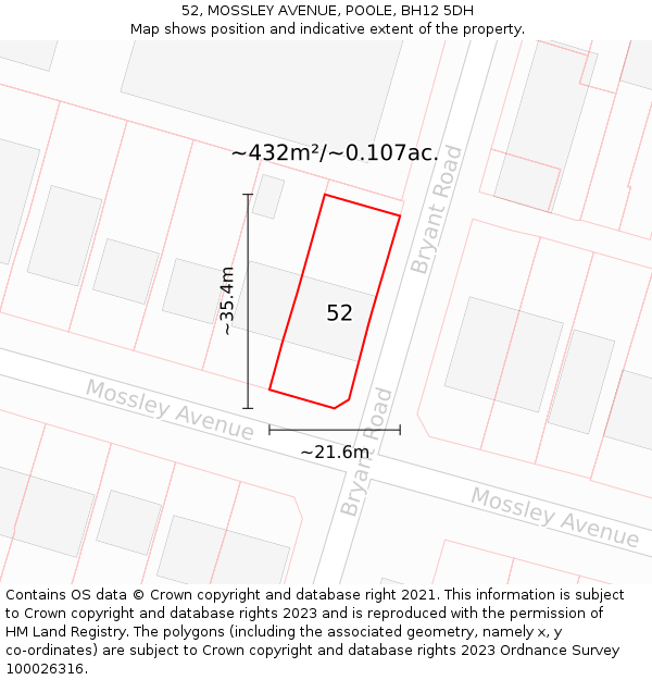 52, MOSSLEY AVENUE, POOLE, BH12 5DH: Plot and title map