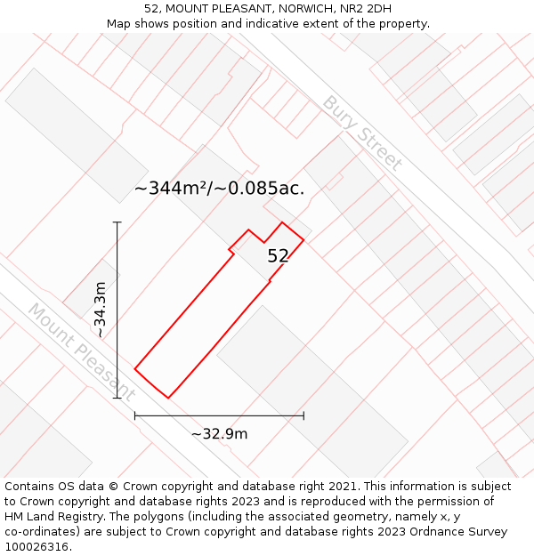 52, MOUNT PLEASANT, NORWICH, NR2 2DH: Plot and title map