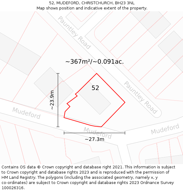 52, MUDEFORD, CHRISTCHURCH, BH23 3NL: Plot and title map