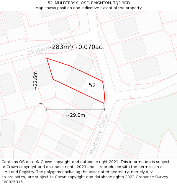52, MULBERRY CLOSE, PAIGNTON, TQ3 3GD: Plot and title map