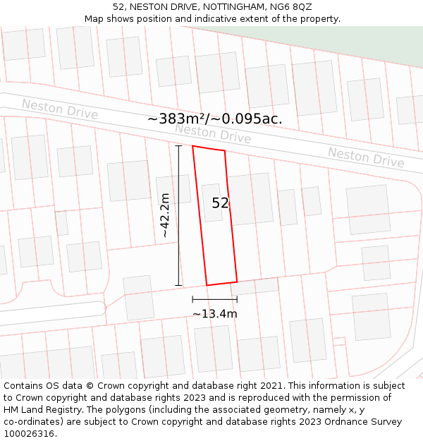 52, NESTON DRIVE, NOTTINGHAM, NG6 8QZ: Plot and title map