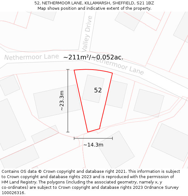 52, NETHERMOOR LANE, KILLAMARSH, SHEFFIELD, S21 1BZ: Plot and title map