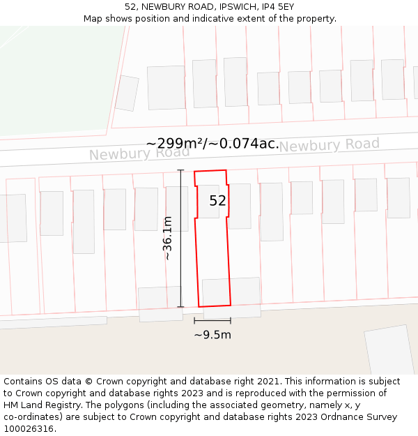 52, NEWBURY ROAD, IPSWICH, IP4 5EY: Plot and title map