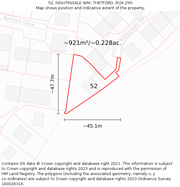 52, NIGHTINGALE WAY, THETFORD, IP24 2YN: Plot and title map