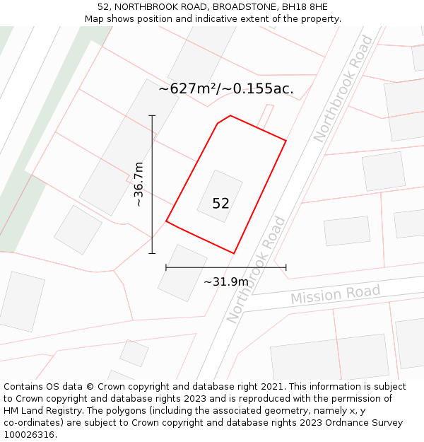 52, NORTHBROOK ROAD, BROADSTONE, BH18 8HE: Plot and title map