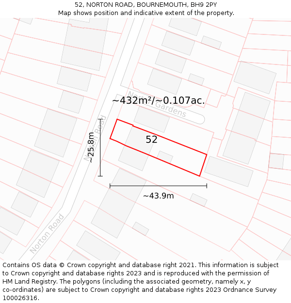 52, NORTON ROAD, BOURNEMOUTH, BH9 2PY: Plot and title map