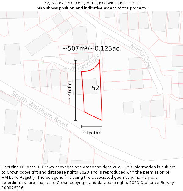 52, NURSERY CLOSE, ACLE, NORWICH, NR13 3EH: Plot and title map