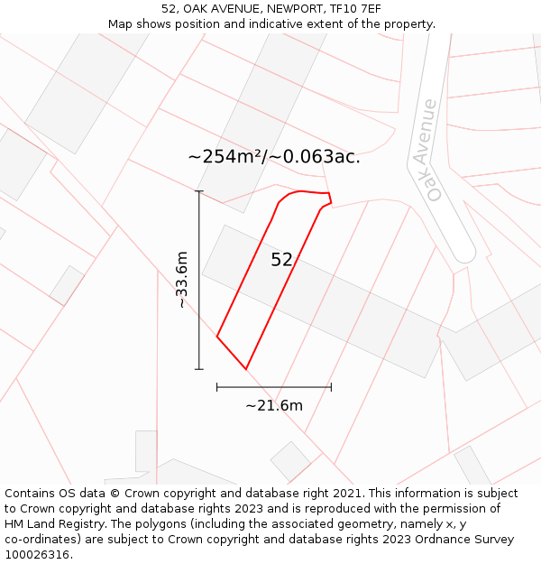 52, OAK AVENUE, NEWPORT, TF10 7EF: Plot and title map