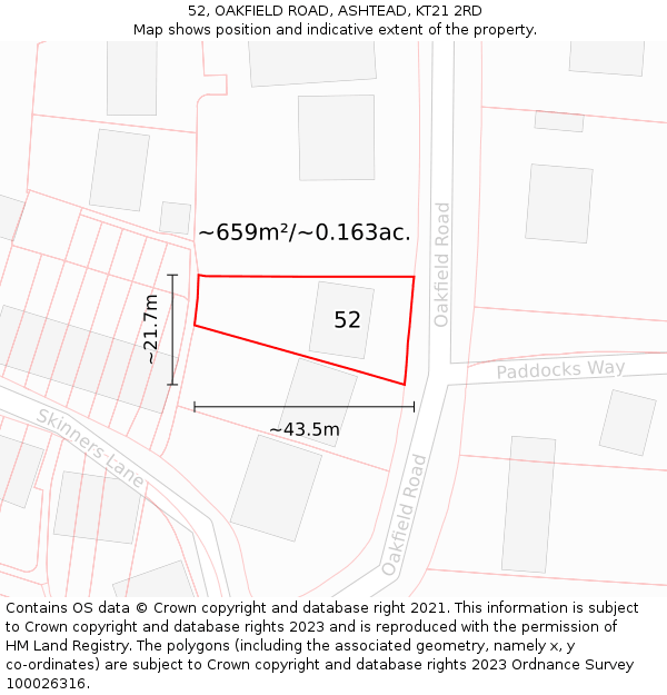 52, OAKFIELD ROAD, ASHTEAD, KT21 2RD: Plot and title map