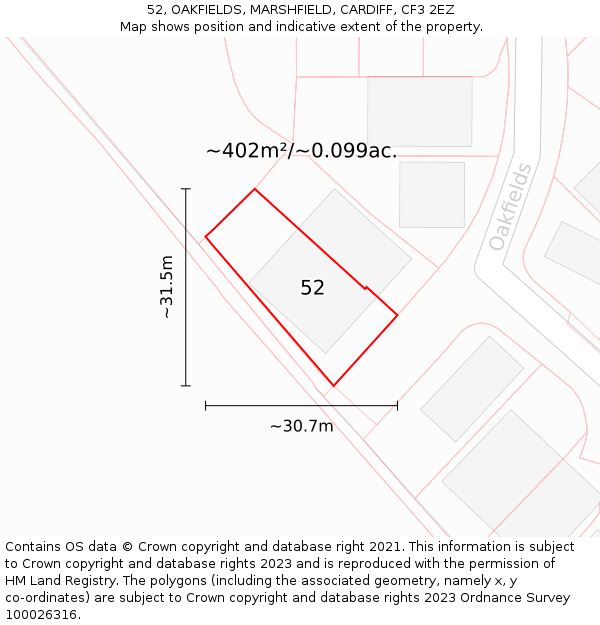 52, OAKFIELDS, MARSHFIELD, CARDIFF, CF3 2EZ: Plot and title map