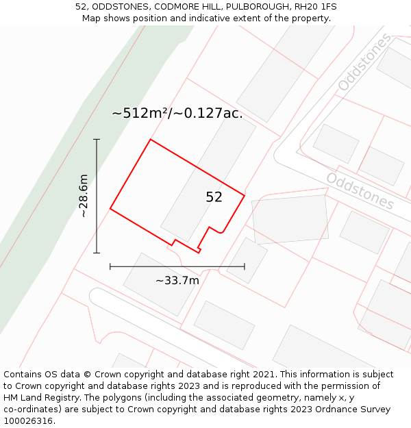52, ODDSTONES, CODMORE HILL, PULBOROUGH, RH20 1FS: Plot and title map
