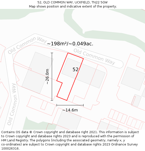 52, OLD COMMON WAY, UCKFIELD, TN22 5GW: Plot and title map