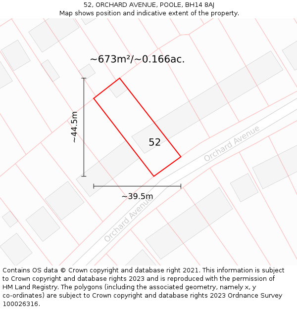 52, ORCHARD AVENUE, POOLE, BH14 8AJ: Plot and title map