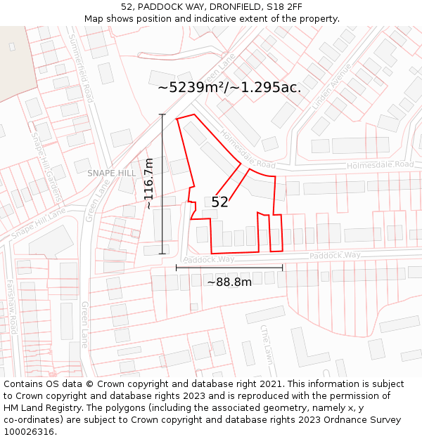 52, PADDOCK WAY, DRONFIELD, S18 2FF: Plot and title map